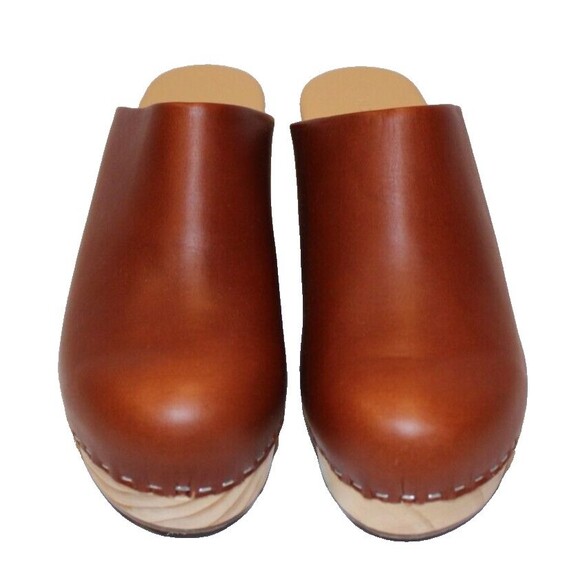 Nisolo Leather Closed Toe Slip On Wooden All Day Mule Heeled Clog BRANDY‎ - Picture 5 of 7